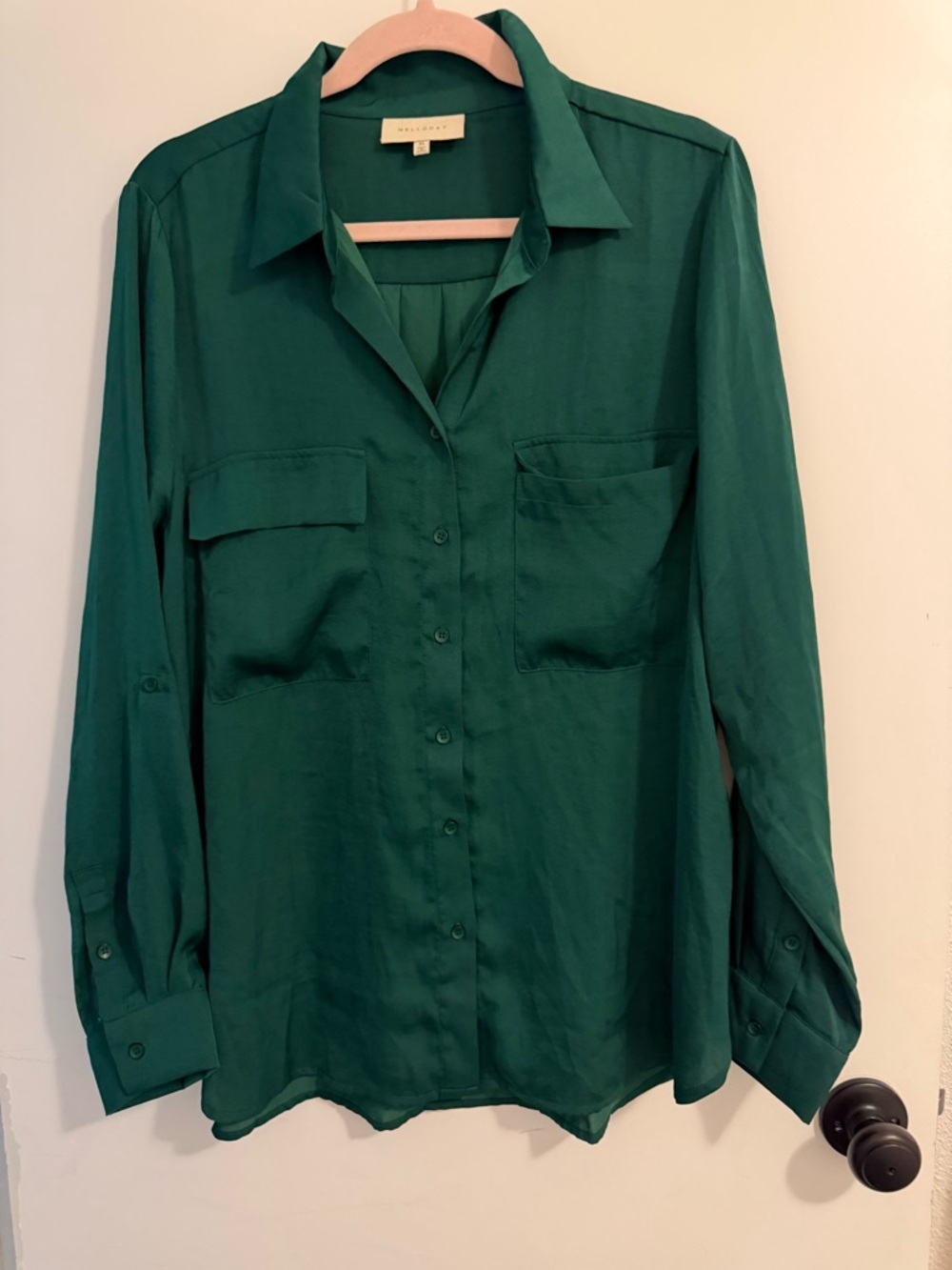 MELLODAY Emerald Green Button-Down Shirt